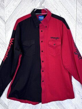 Vintage Wrangler Western Shirt Red Black Colorblock Mens Size XL Cowboy Rodeo
